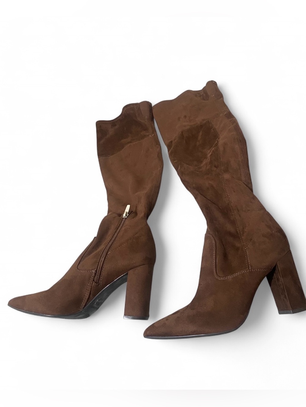 Marc Fisher dark brown suede boots with pointed toe and block heel - Picture 4 of 6